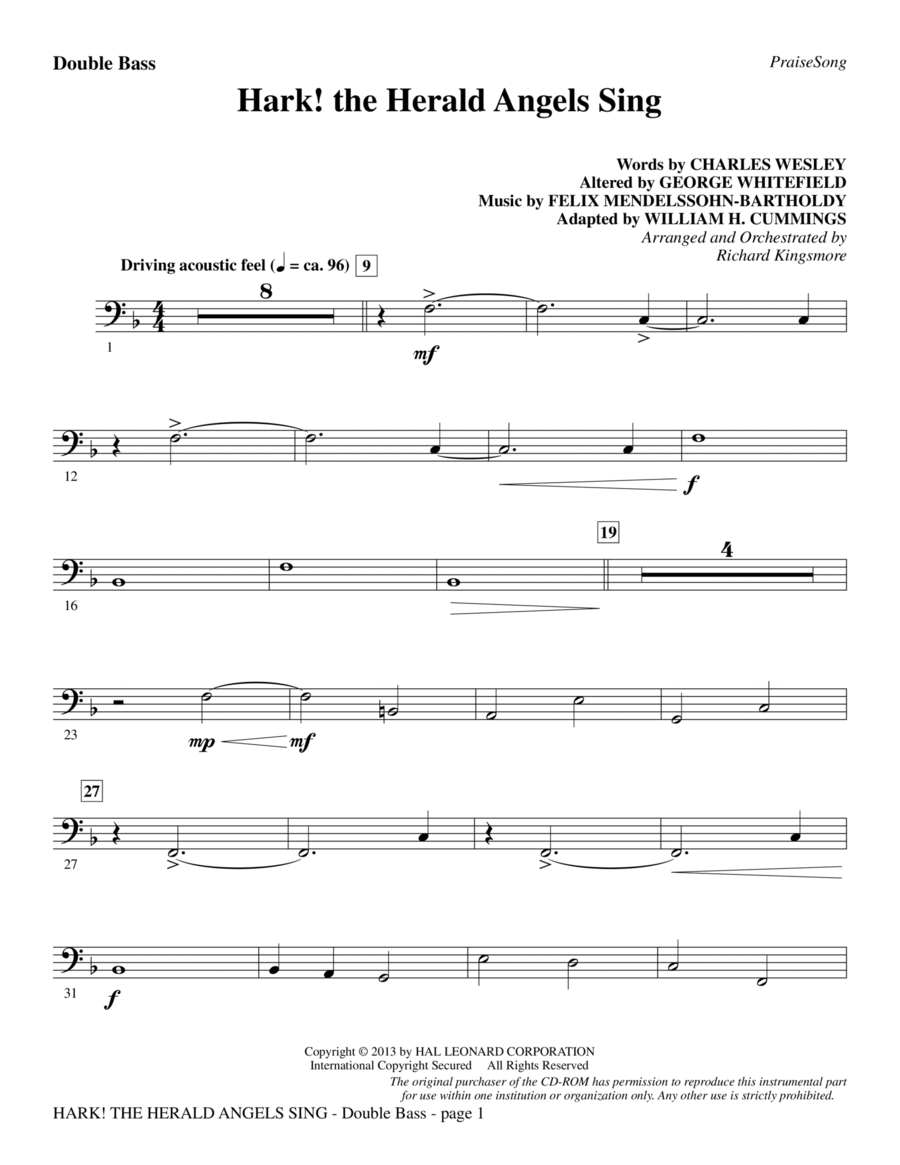 Hark! The Herald Angels Sing - Double Bass Choir scores gallery preview page 1