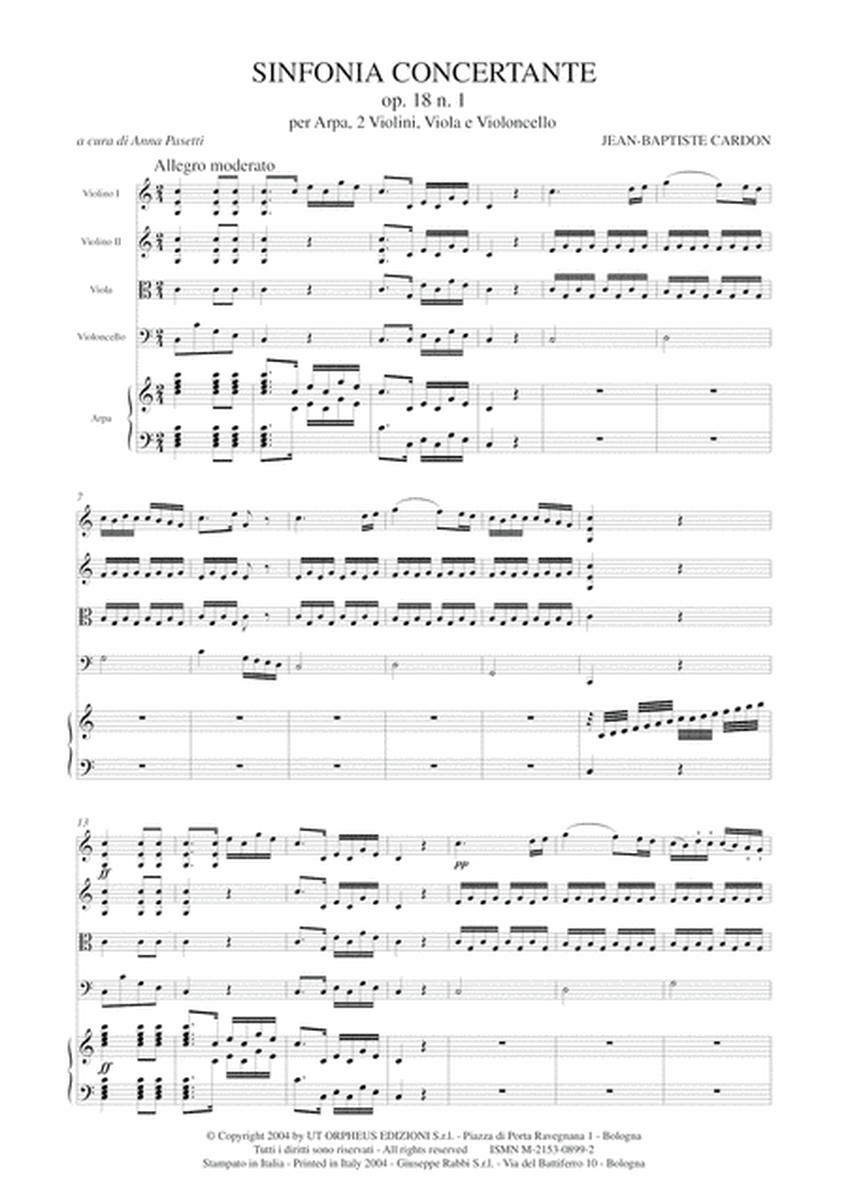 Sinfonia Concertante Op. 18 No. 1 for Harp, 2 Violins, Viola and Violoncello