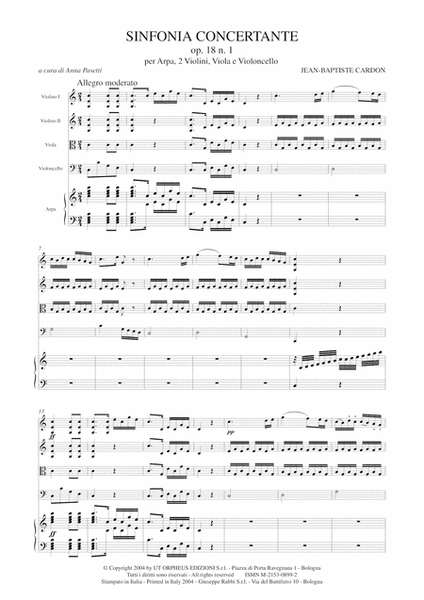 Sinfonia Concertante Op. 18 No. 1 for Harp, 2 Violins, Viola and Violoncello