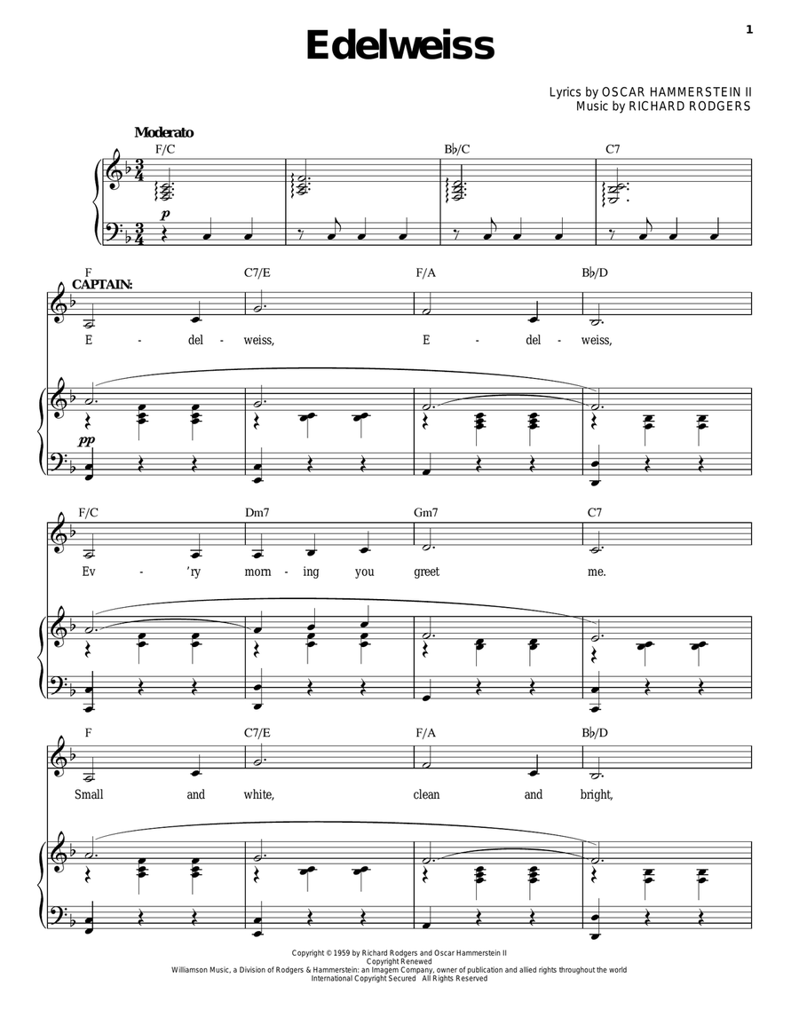 Edelweiss Piano, Vocal scores gallery preview page 1