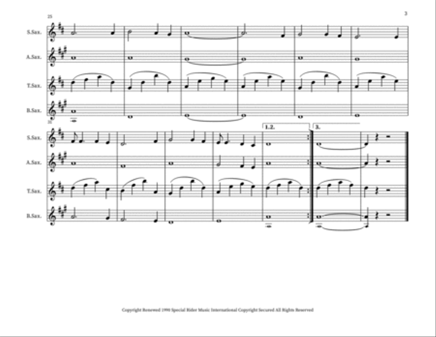 Blowin' In The Wind Saxophone Quartet scores gallery preview page 3