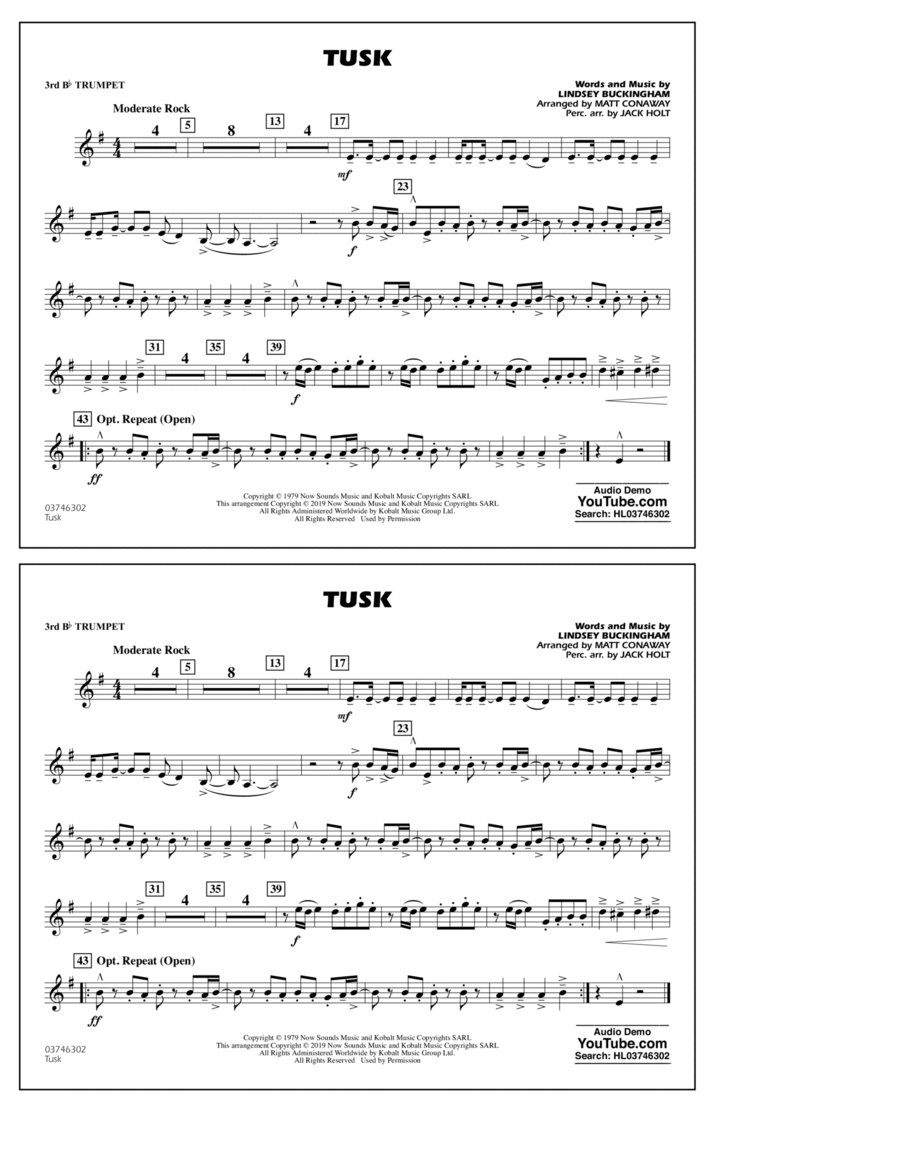 Tusk (arr. Matt Conaway) - 3rd Bb Trumpet B-Flat Trumpet scores gallery preview page 1