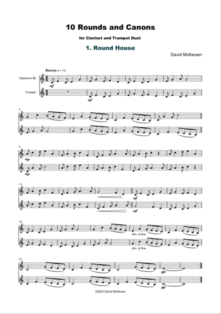 10 Rounds and Canons for Clarinet and Trumpet Duet Chamber Music scores gallery preview page 2