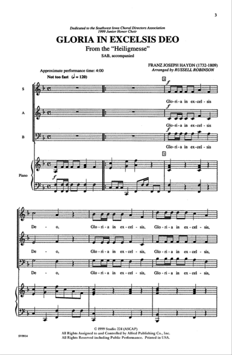 Gloria In Excelsis Deo 3-Part scores gallery preview page 2
