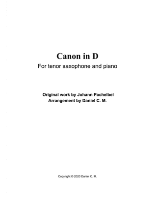 Book cover for Canon in D for tenor saxophone and piano