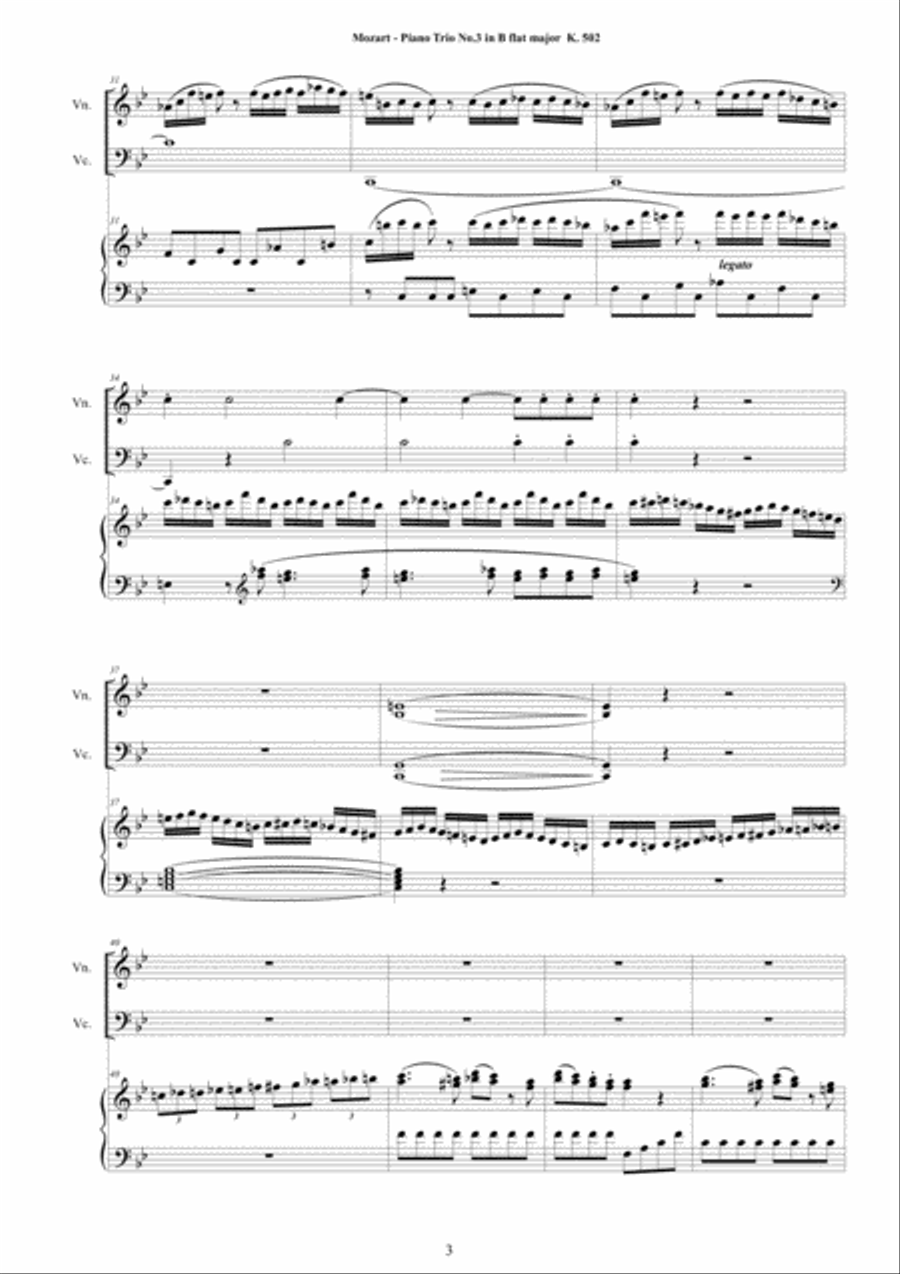 Mozart - Piano Trio No.3 in B flat K 502 for Violin, Cello and Piano Piano Trio scores gallery preview page 3