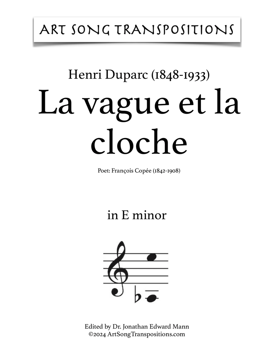 DUPARC: La vague et la cloche (transposed to E minor) Voice scores gallery preview page 1