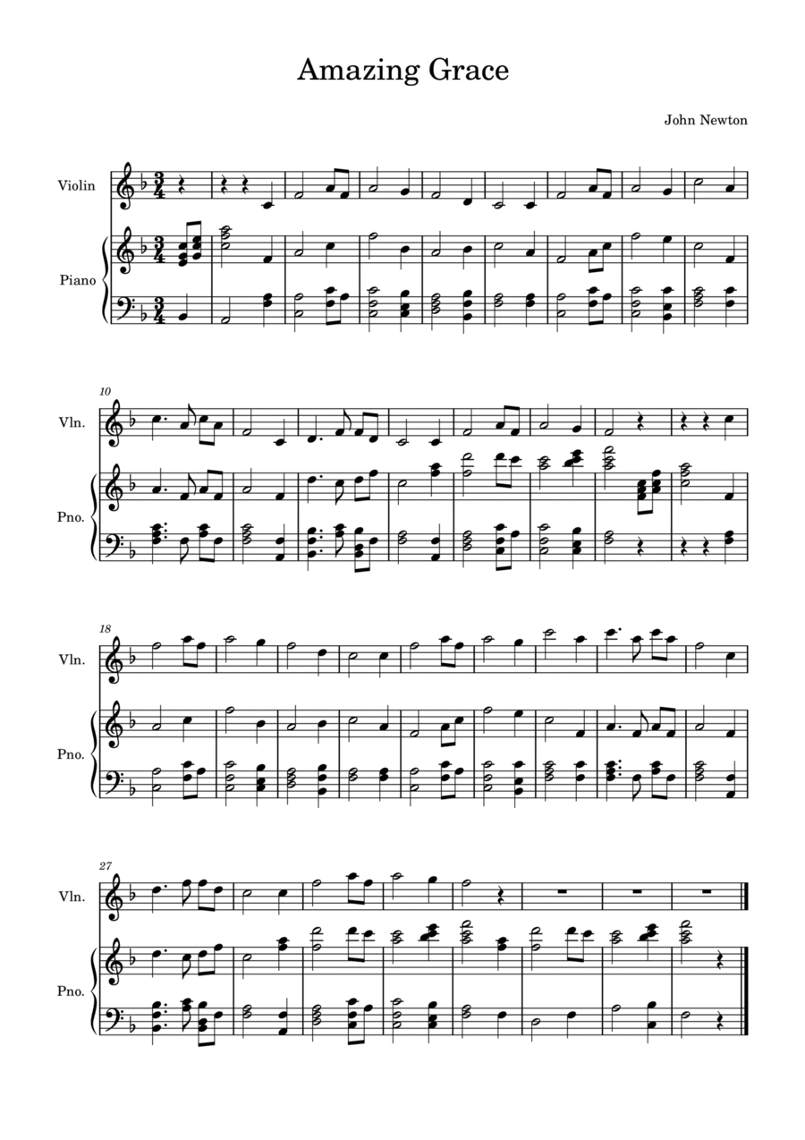 Amazing Grace Amazing Grace Violin Solo scores gallery preview page 1