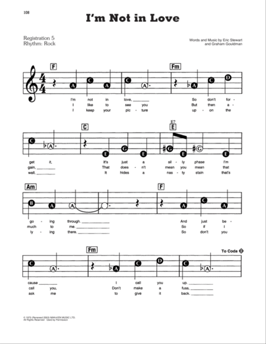 I'm Not In Love Electronic Keyboard scores gallery preview page 1