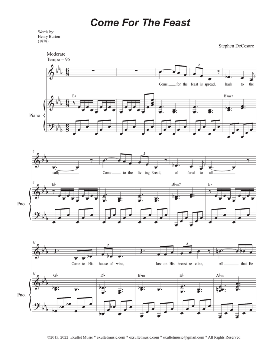 Come For The Feast (Vocal solo - Medium Key) Piano, Vocal scores gallery preview page 1