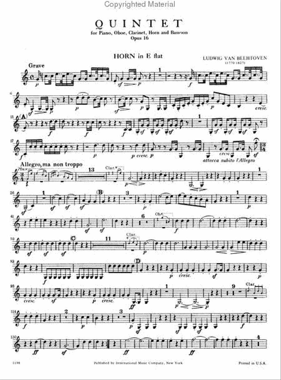 Quintet In E Flat Major, Opus 16 For Oboe, Clarinet, Horn In E Flat, Bassoon & Piano Bassoon scores gallery preview page 5