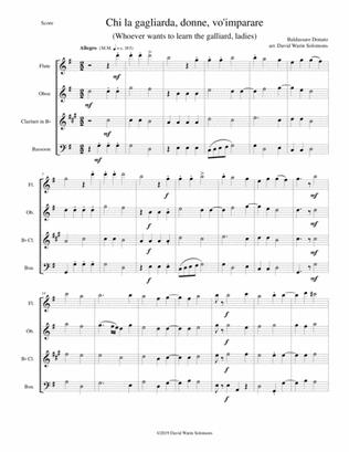Chi la gagliarda (Whoever wants to learn the galliard) arranged for wind quartet