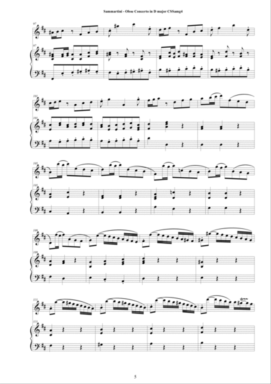 Sammartini - Concerto in D major CSSamg4 for Oboe and Cembalo or Piano Oboe scores gallery preview page 5