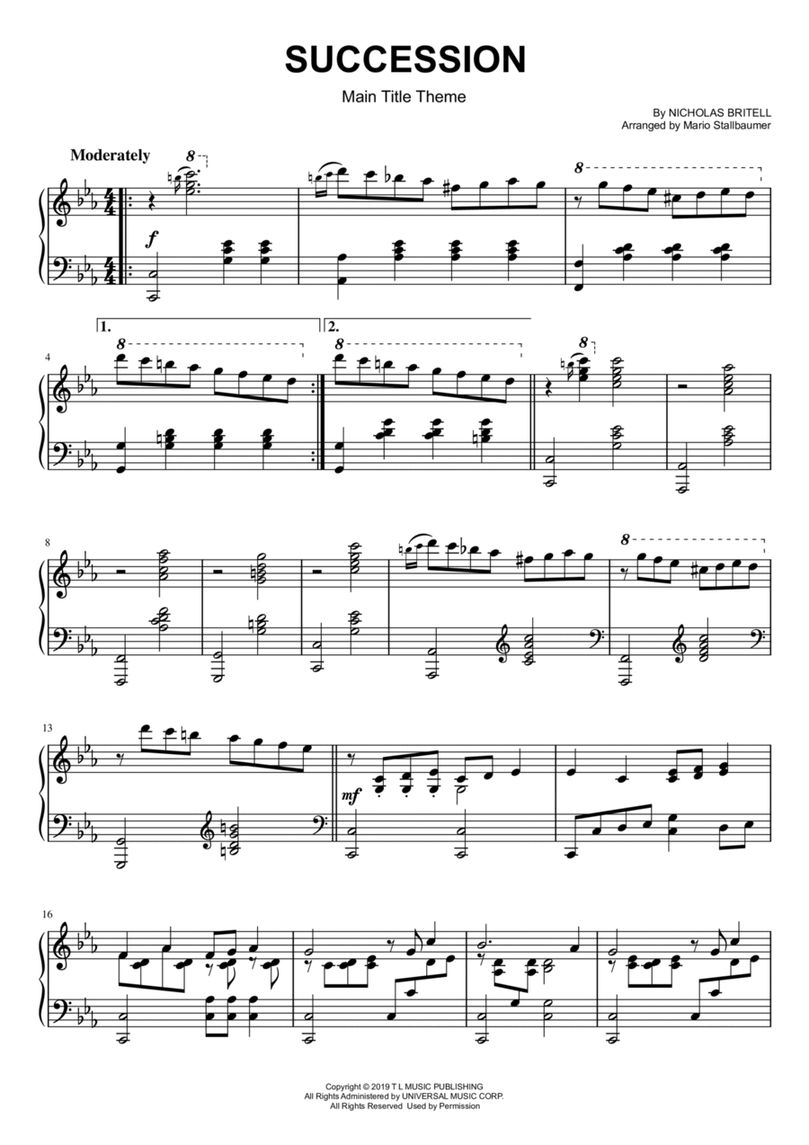 Succession Theme Piano Solo scores gallery preview page 1
