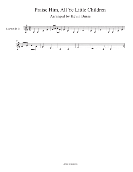 Praise Him, All Ye Little Children (Easy key of C) - Clarinet image number null