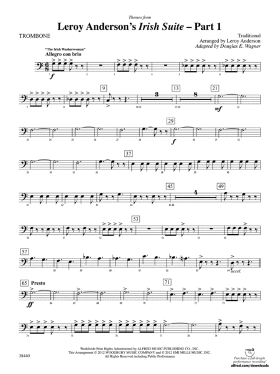 Leroy Anderson's Irish Suite, Part 1 (Themes from): 1st Trombone Full Orchestra scores gallery preview page 1