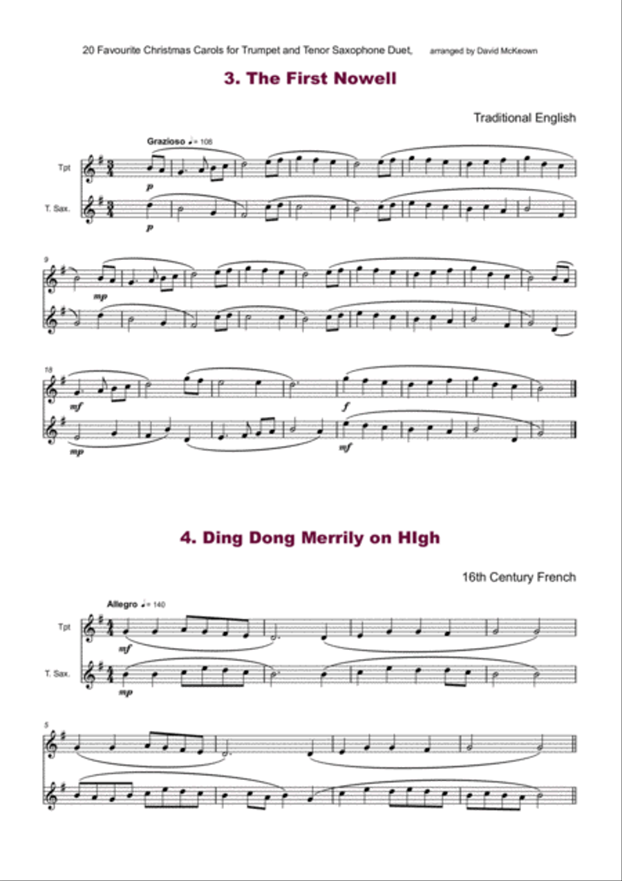 20 Favourite Christmas Carols for Trumpet and Tenor Saxophone Duet Saxophone Duet scores gallery preview page 4