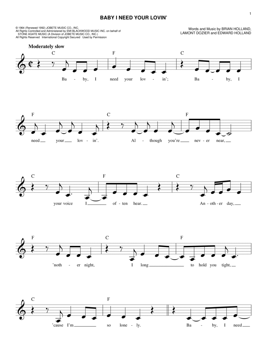Baby I Need Your Lovin' Piano scores gallery preview page 1