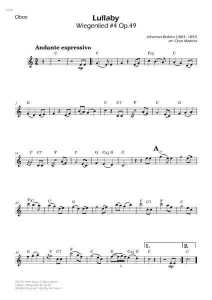 Brahms' Lullaby - Oboe Solo - W/Chords image number null