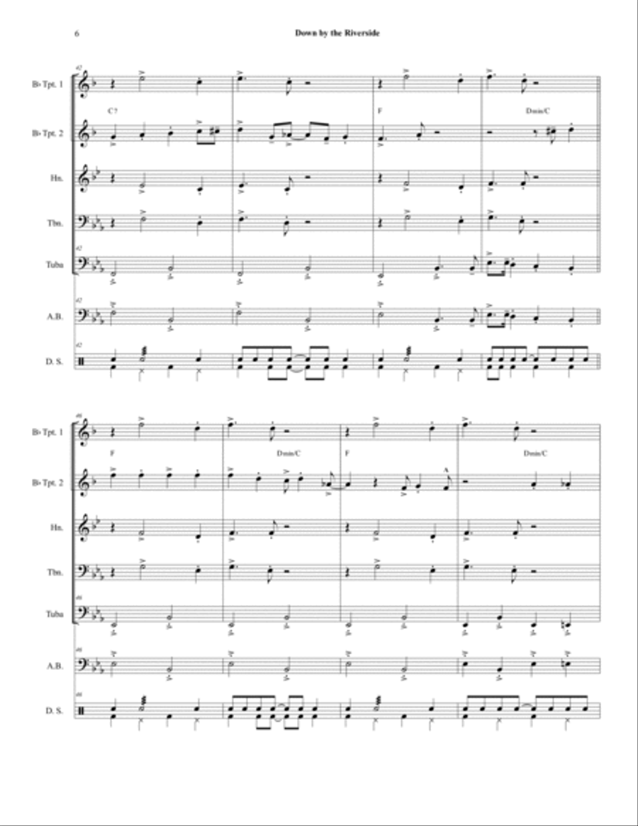 Down by the Riverside - Brass Quintet arranged in Trad. New Orleans Brass Band Style Brass Quintet scores gallery preview page 6
