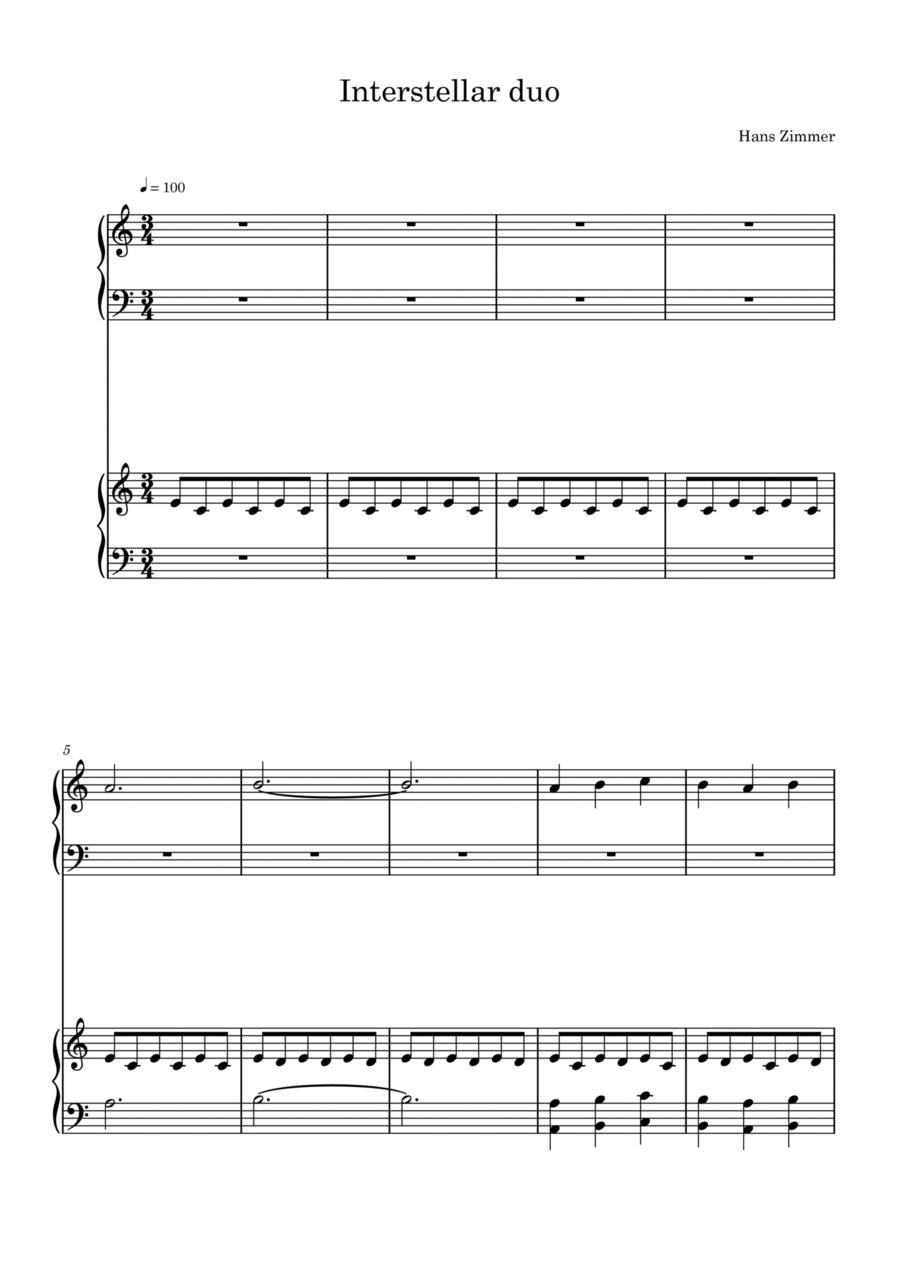 Interstellar Interstellar 1 Piano, 4-Hands scores gallery preview page 1