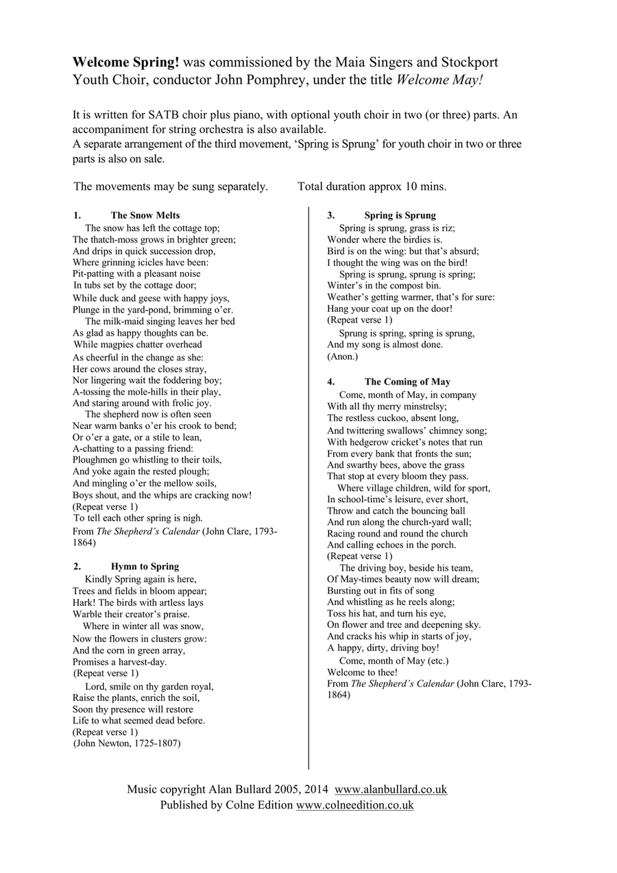 Welcome Spring! - cantata for SATB choir, optional youth choir, and piano (or strings) 4-Part scores gallery preview page 2