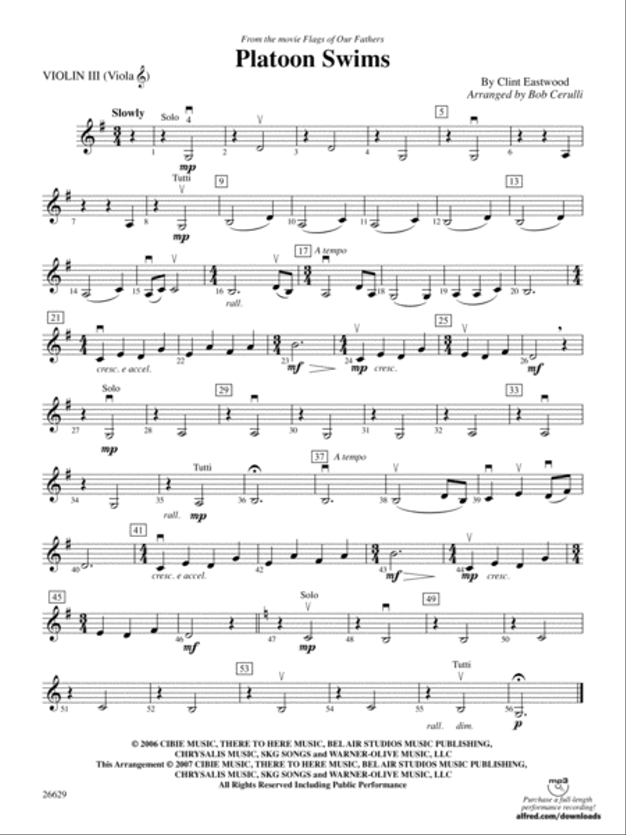 Platoon Swims (from Flags of Our Fathers): 3rd Violin (Viola [TC]) String Orchestra scores gallery preview page 1