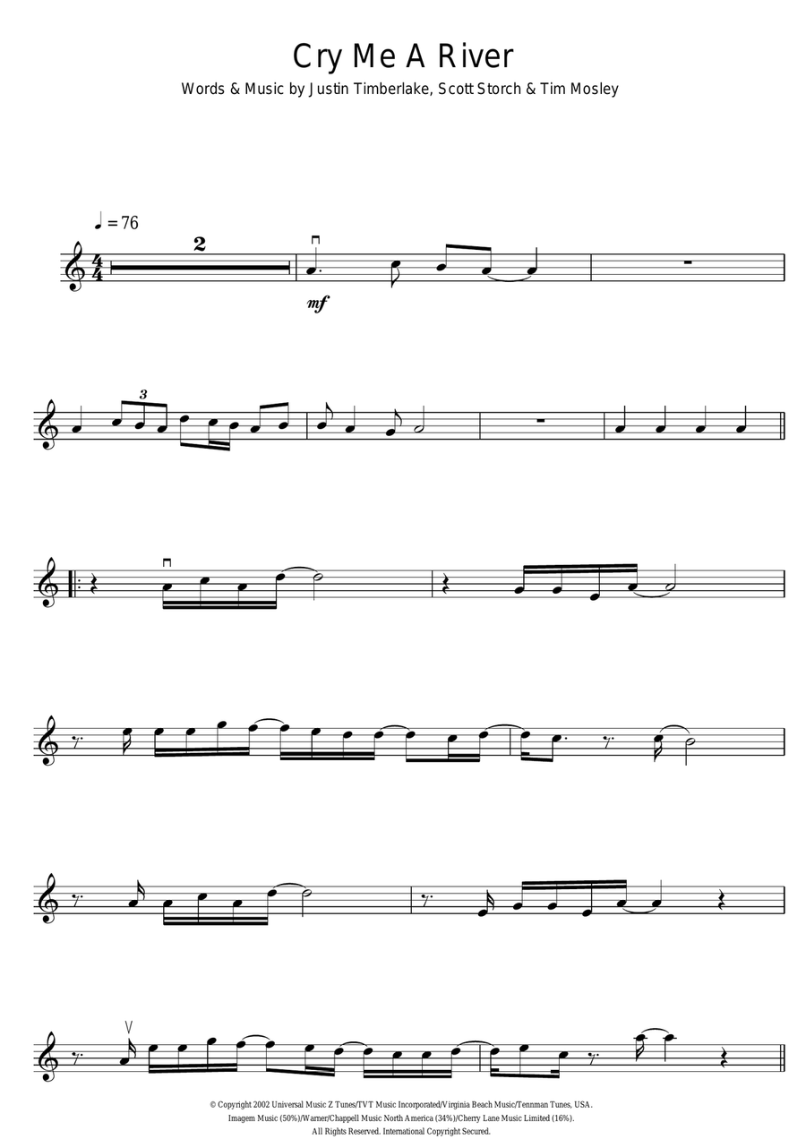 Cry Me A River Violin Solo scores gallery preview page 1