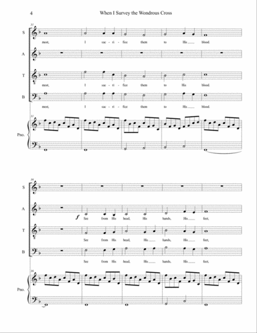 When I Survey the Wondrous Cross SATB 4-Part scores gallery preview page 4
