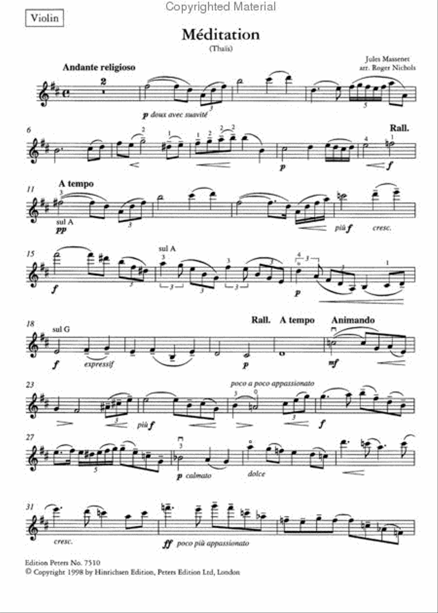 Méditation from Thaïs (Arranged for Violin and Piano) Violin Solo scores gallery preview page 4