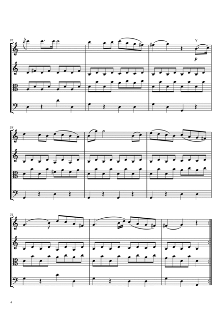 Haydn - Serenade - Op.3,No.5 - For String Quartet II. Andante cantabile Hob. III:17 String Quartet scores gallery preview page 4