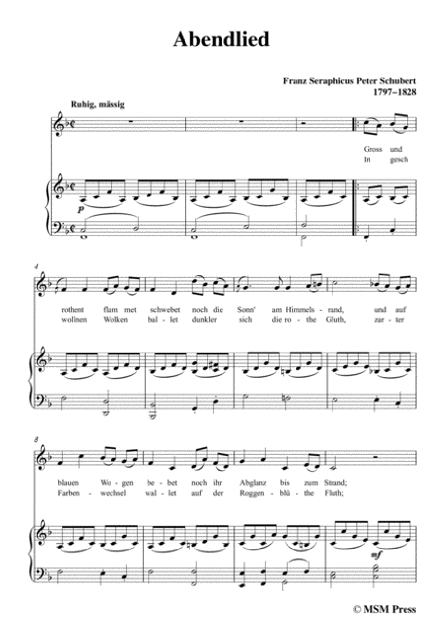 Schubert-Abendlied,in F Major,for Voice&Piano Voice scores gallery preview page 3