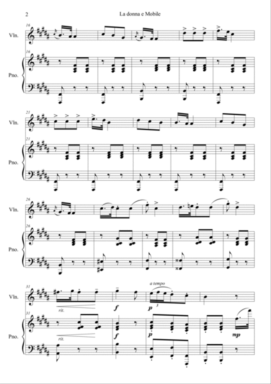 La donna e Mobile from Opera Rigoletto Violin Solo scores gallery preview page 2