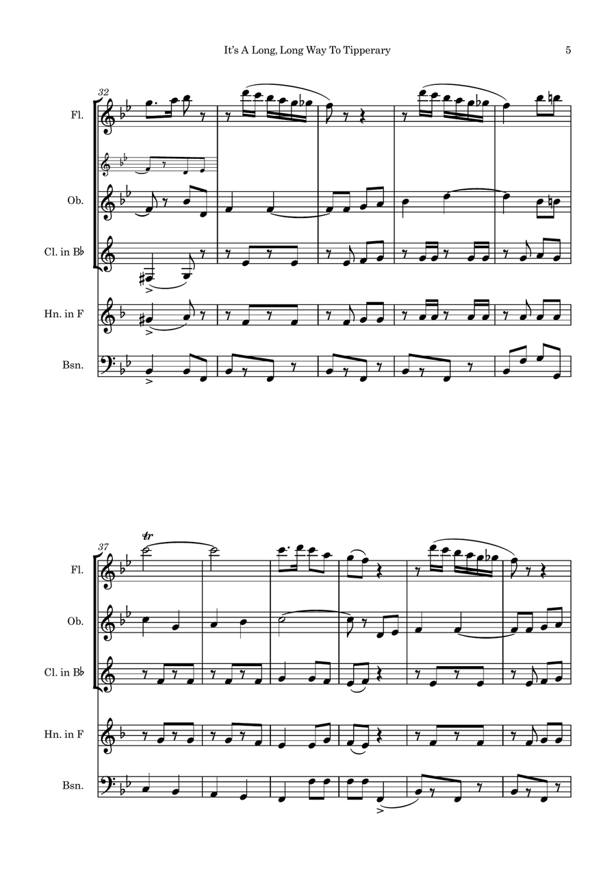 It's a Long, Long Way to Tipperary Woodwind Quintet scores gallery preview page 5
