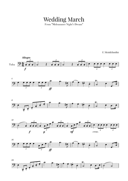 Wedding March (Bridal Chorus - Here comes the Bride) for Tuba Solo image number null