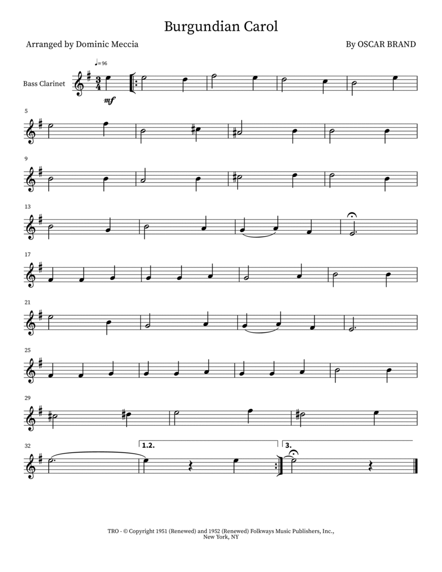 Burgundian Carol Bass Clarinet scores gallery preview page 1