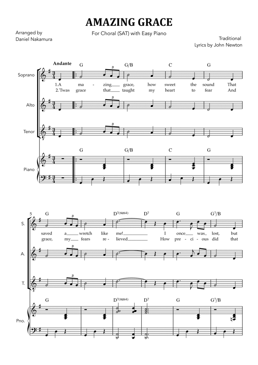 Amazing Grace (for Choral - SAT with Easy Piano image number null