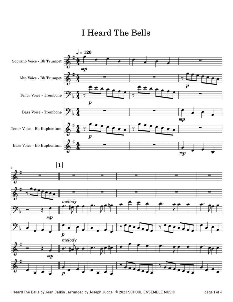 I Heard The Bells for Brass Quartet in Schools Brass Quartet scores gallery preview page 1