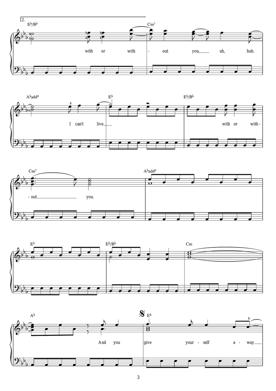 With Or Without You Voice scores gallery preview page 3
