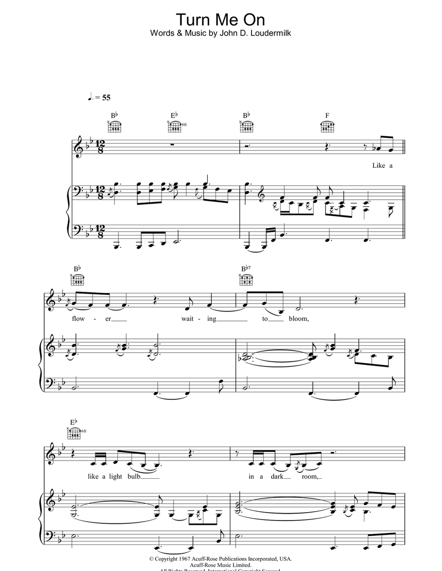 Turn Me On Turn Me On Piano, Vocal, Guitar scores gallery preview page 1