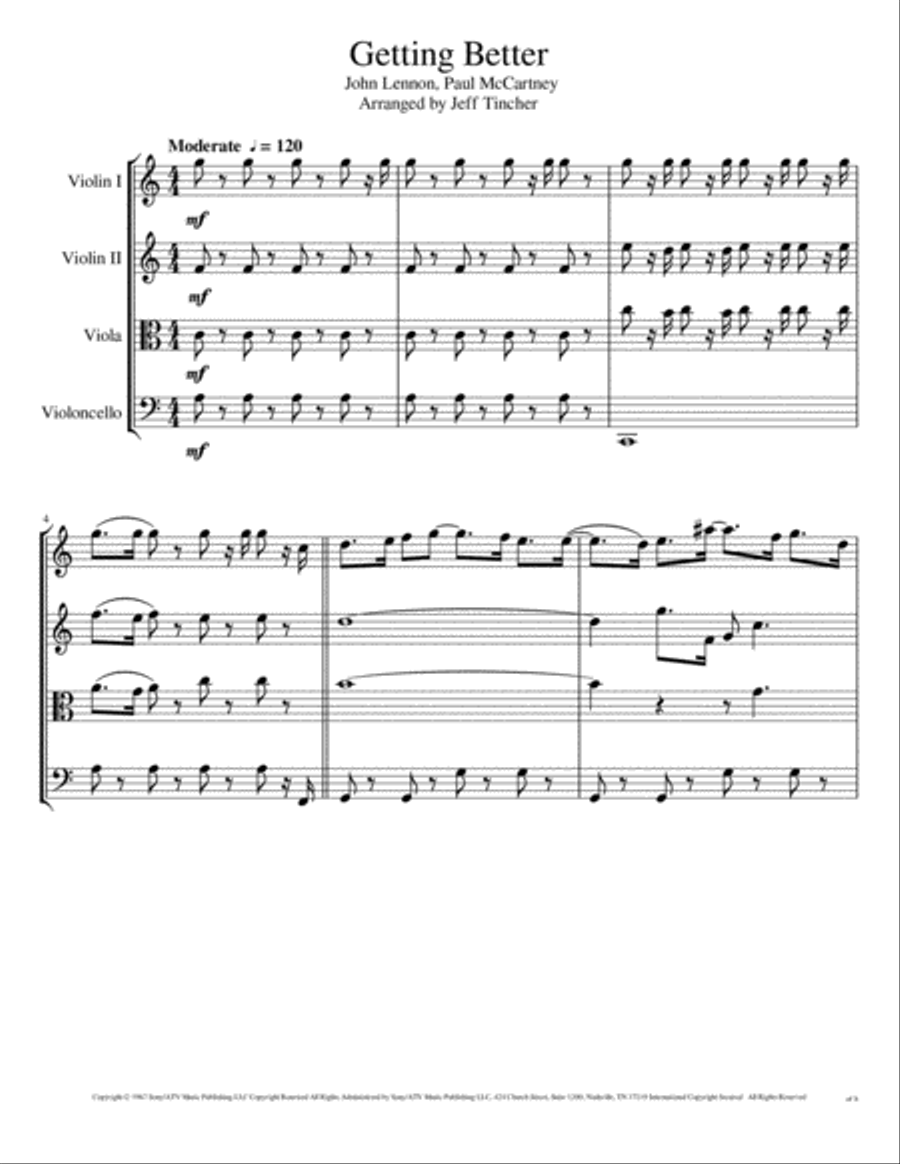 Getting Better Getting Better String Quartet scores gallery preview page 2