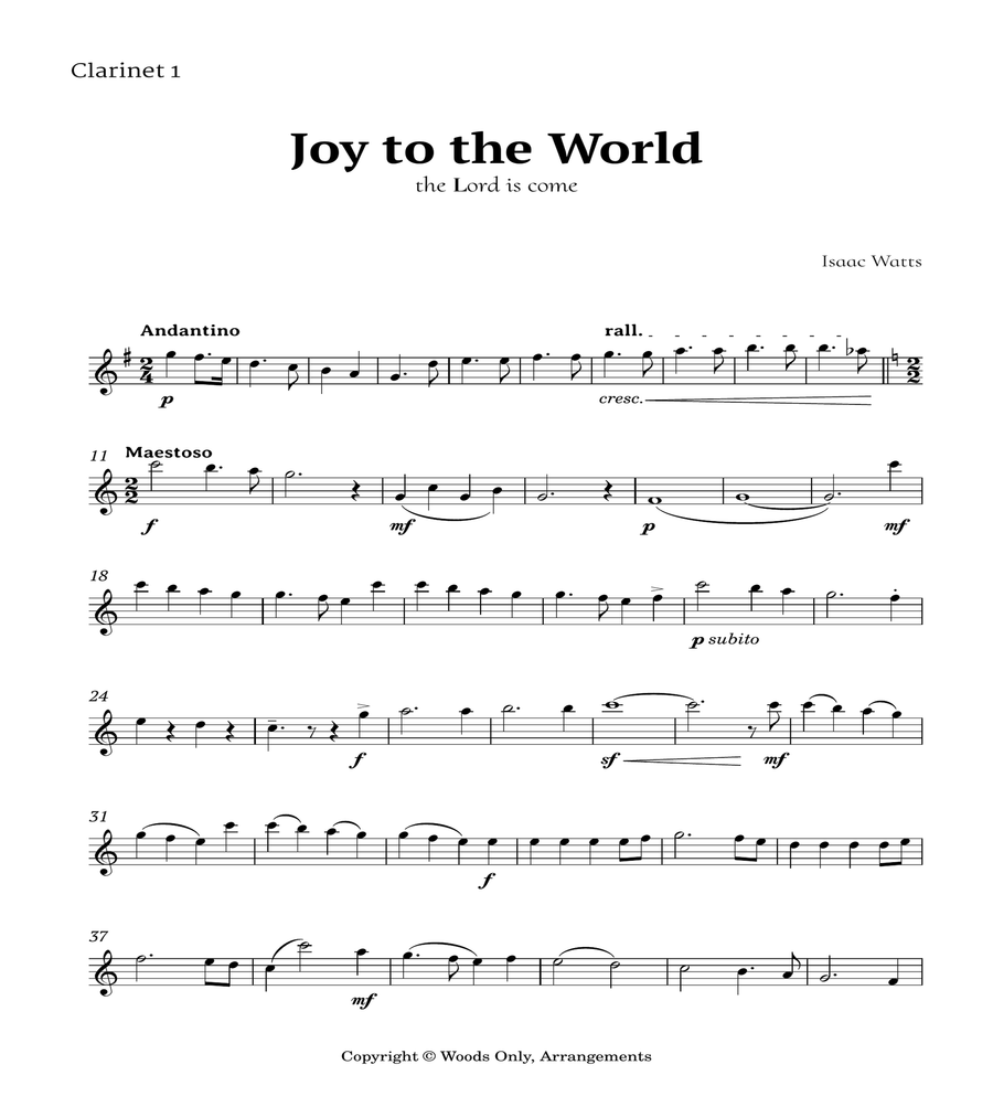 Joy to the World by for Clarinet Quartet image number null