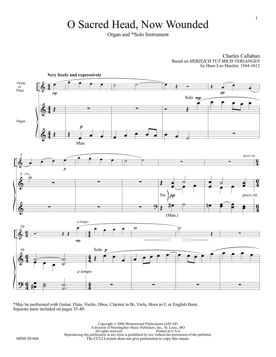 O Sacred Head, Now Wounded (Herzlich tut mich verlangen) Organ scores gallery preview page 1