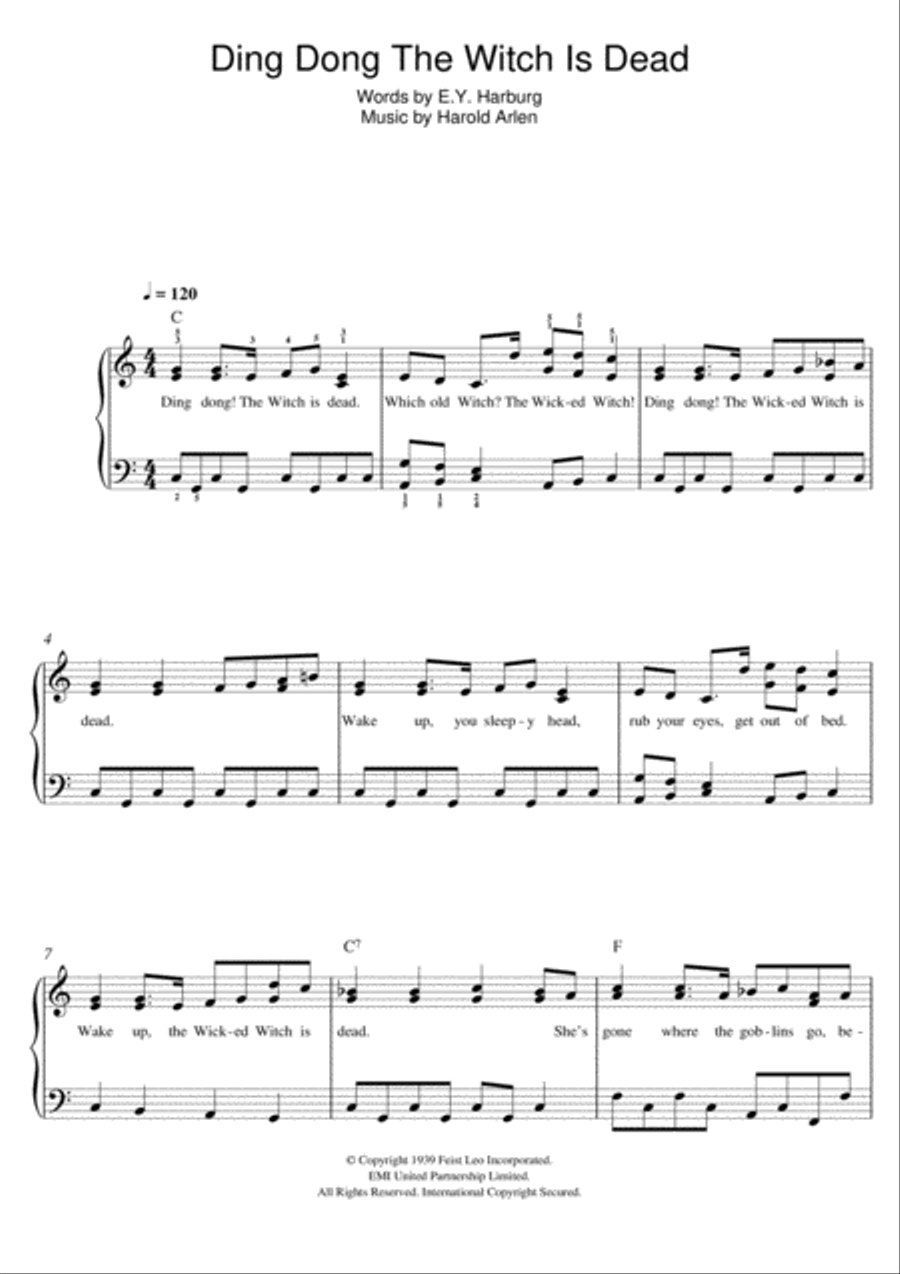 Ding-Dong! The Witch Is Dead Easy Piano scores gallery preview page 1