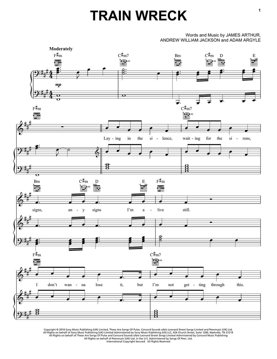 Train Wreck Piano, Vocal, Guitar scores gallery preview page 1