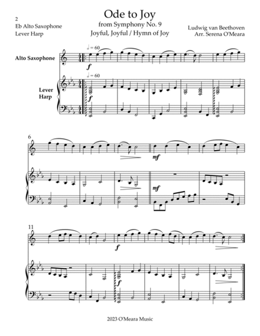 Ode to Joy, Duet for Eb Alto Saxophone & Lever Harp image number null