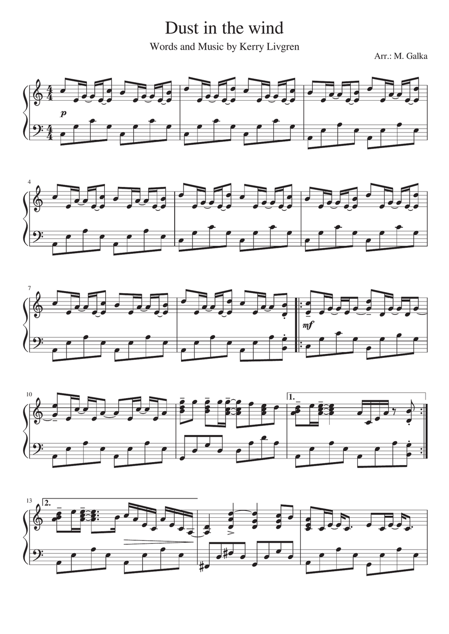 Dust In The Wind Piano Solo scores gallery preview page 1