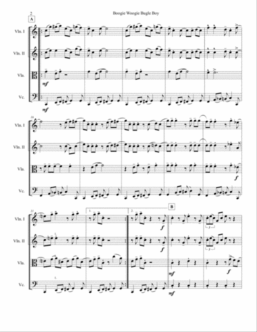 Boogie Woogie Bugle Boy String Quartet scores gallery preview page 2