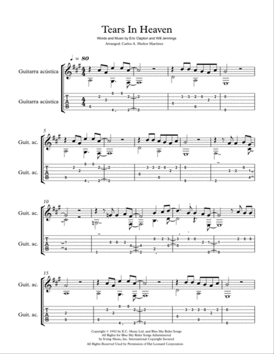 Tears In Heaven Guitar Tablature scores gallery preview page 1
