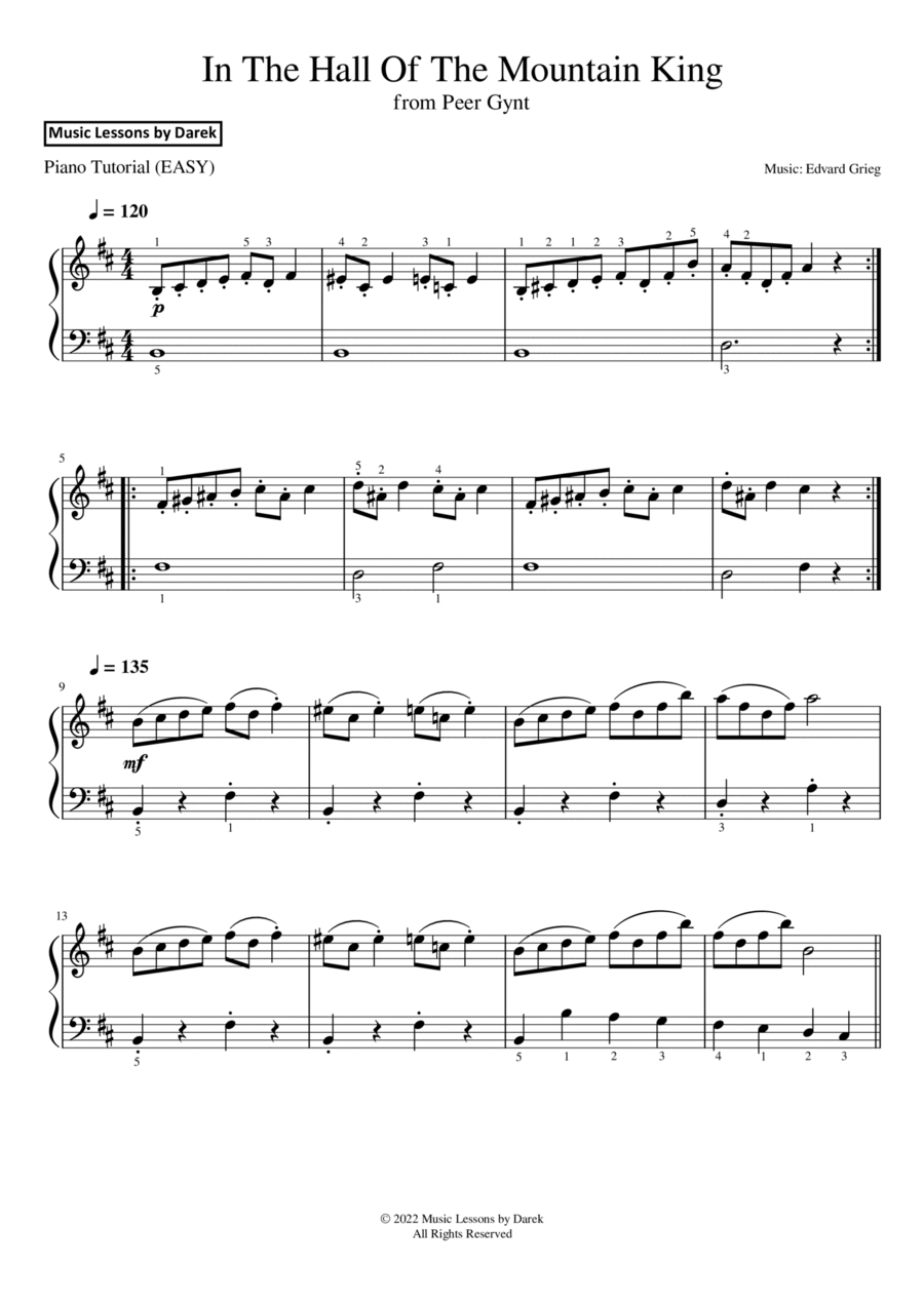 In The Hall Of The Mountain King (EASY PIANO) from Peer Gynt [Edvard Grieg] Easy Piano scores gallery preview page 1